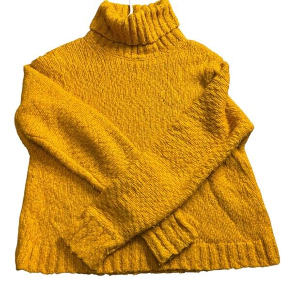 J Crew Golden Yellow Chunky Turtleneck Size Medium Roomy Boxy Lagenlook Cozy - Picture 5 of 9